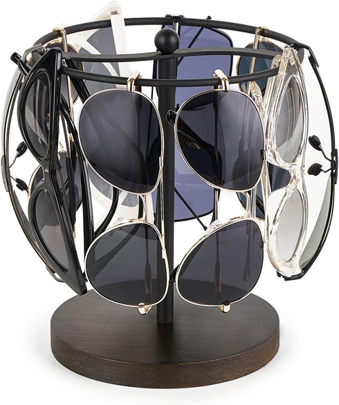 Mkono Sunglasses Organizer Glasses Holder Stand Metal Frame with Wood Base Sunglass Storage Display Eyeglasses Rack for up to 12 Pairs of Eyewear ...