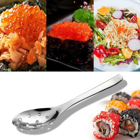 AOOSY Small Slotted Spoons,Modern Stylish Thick Heavy-weight Short handle Stainless Steel 10 Holes Durable Caviar Spoon for Soup Cereals Dips Curr...