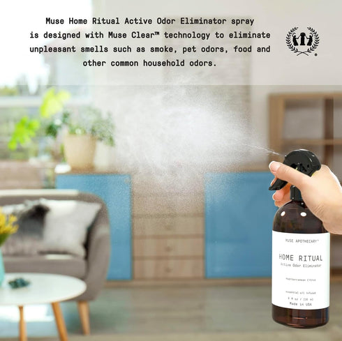 Muse Apothecary Home Ritual Active Odor Eliminator Spray - Odor Eliminator for Home - Furniture Deodorizer Spray & Bathroom Odor Eliminator - Esse...