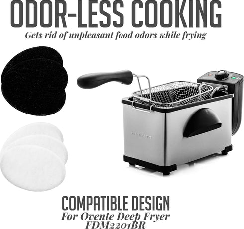 OVENTE 2 Liter Electric Deep Fryer FDM2201BR Charcoal and Oil Vapor Replacement Filter Set Pack of 3, White and Black ACPFDM2203...