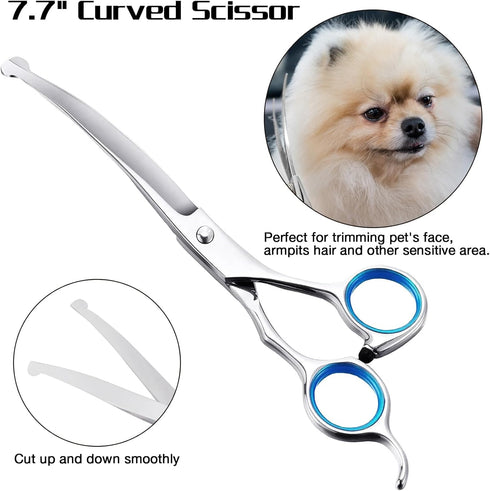 Professional Dog Grooming Scissors with Safety Round Tips, 5 in 1 Dog Grooming Scissors Kit, 4CR Stainless Steel Professional Pet Grooming Shears ...