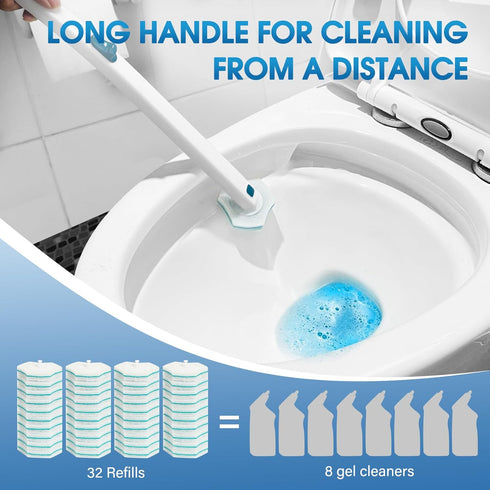 Disposable Toilet Brush Handle with 32 Count Toilet Refills, Disposable Toilet Bowl Brush & Upgraded Toilet Bowl Refill Pads for Bathroom and Toil...