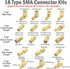 SMA Adapter Kit, 18pcs, Gold Plated, Compatible with FPV Antennas, Ham Radio, WiFi Router, etc....