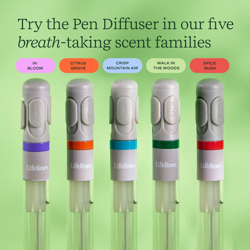 Lifelines 2 Pack Pen Diffuser in in Bloom & Crisp Mountain Air Essential Oil Blends, Elegant 1.0mm Ballpoint Tip, Black Pen, Ink Refill Included...