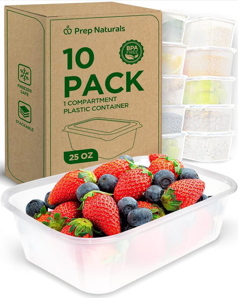 PrepNaturals 10 Pack Meal Prep Containers - 10 Pack of 25 Oz 100% BPA-free Plastic Food Storage Containers with Lids - Reusable Plastic Containers...