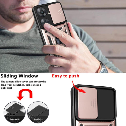 CSmall for Xiaomi Redmi 13C 4G Case (Not 5G) with Slide Camera Cover, Military Grade Drop Proof Phone Cover with Rotate Ring Kickstand Lens Protec...