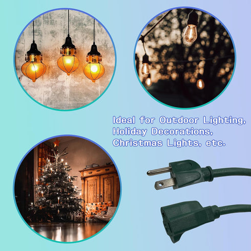 6 Ft Outdoor Extension Cord for Christmas Decorations- 16/3 SJTW Waterproof Power Cable with 3 Prong Grounded Plug, Green...