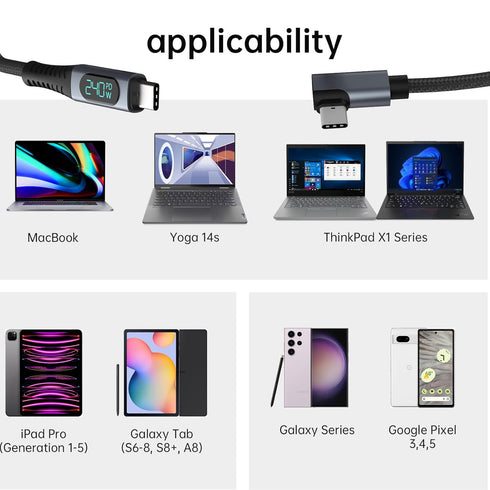 USB 4 Cable with LED Display, 3.3ft USB C 240W Fast Charging Cable with 8K@60Hz 40Gbps Data Transfer USB C Cable Compatible with iPhone15,MacBook,...