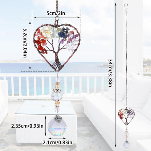 Crystal Sun Catcher for Window, Tree of Life Sun Catchers Decor with Prisms Hanging Suncatcher with Crystal Heart Shaped Hanging Ornament Chakra S...