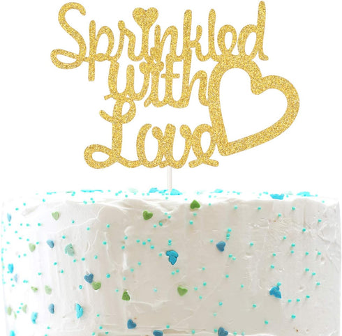 Sprinkled With Love Cake Topper for Welcome Baby, Hello World,Gender Reveal Baby Shower Party Decorations ? Double Sided Gold Glitter ?...