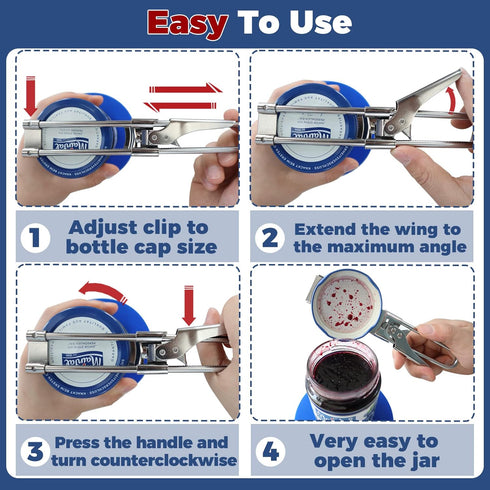 Jar Openers for Seniors, 2 Pcs Non Slip Rubber Jar Opener Gripper Pad, Adjustable Can Opener Manual, Stainless Steel Jar Lid Opener and Bottle Ope...