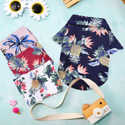 Pack of 4 Hawaiian Dog Shirt Summer Breathable Pet Clothes Dog Sweatshirts Cool Coconut Tree Pineapple Beach Dog Shirts for Small Medium Large Dog...