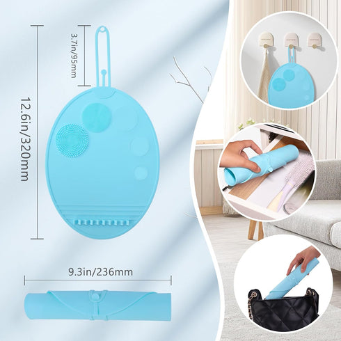 Makeup Mixing Palette, 3-in-1 Silicone Makeup Palette Tray with Brush Cleaner and Makeup Holder, Foldable Makeup Brush Cleaner Mat for Mixing Foun...