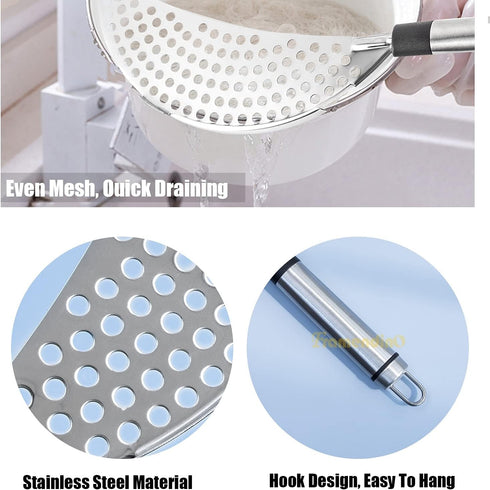 Framendino, Stainless Steel Crescent Pot Strainer Handle Strainer Pan Pot Strainer Colander for Noodles Vegetables Spaghetti...
