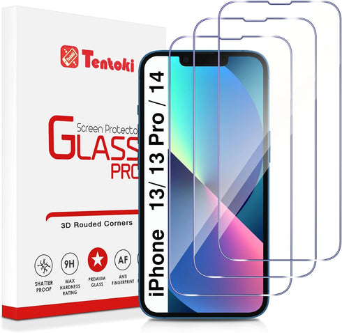 Screen Protector for iPhone 14/13 Pro / 13 (3 PACK), Tempered Glass Film, Full Coverage, Ultra HD, 9H Hardness, Scratch Resistant, Case-Friendly...