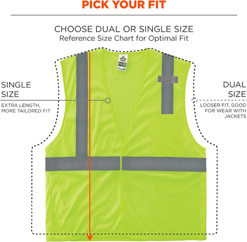 Reflective Safety Vest, High Visibility Mesh, Interior and Exterior Pocket, Class 2, Type R, Single Sizing...
