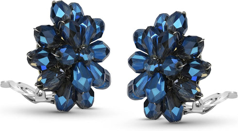 AeraVida Dazzling Chrysanthemum Flower Deep Blue Crystals Base Metal Clip on Earrings | Deep Blue Earring | Blue Flower Clip on Earrings |Chrysant...