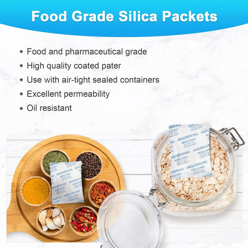 Silica Gel Packets - 5 Gram 60 Packs Desiccant Packs for Storage, Food Grade Moisture Absorbers, Premium Silica Packets for Spices, Foods, Electro...