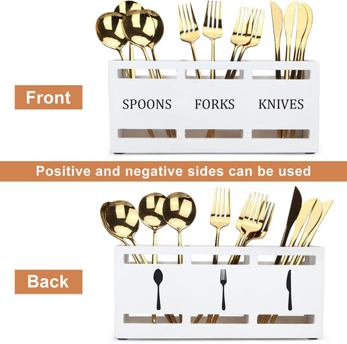 Ayiaren Wooden Silverware Cutlery Holder White Flatware Caddy Kitchen Utensils Holder for Party Wood Silverware Organizer Storage for Table Counte...