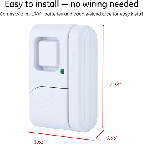 GE Personal Security Window and Door Alarm, 4 Pack, DIY Protection, Burglar Alert, Wireless Chime/Alarm, Easy Installation, Home Security, Ideal f...