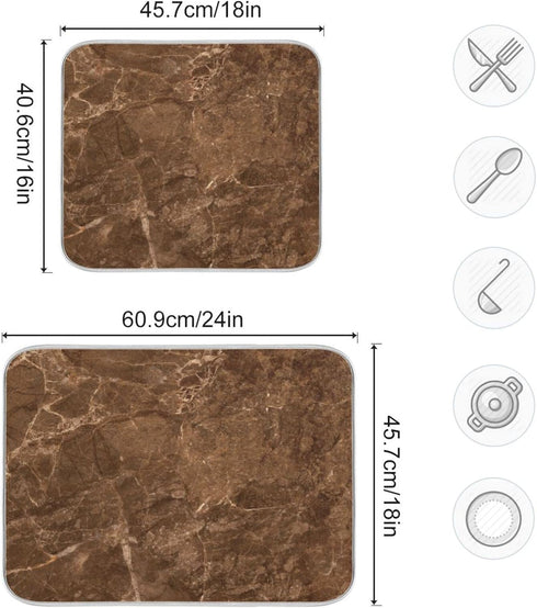 Brown Marble Texture Absorbent Dishes Drainer/Rack Mat for Countertop Small Size 16 x 18, Microfiber Dish Drying Pads Kitchen Counter Draining Pad...