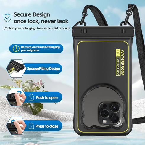 IP68 Waterproof Phone Pouch Up to 6.8", Floating Waterproof Phone Case for iPhone 15 14 13 Pro Max, Galaxy S24 S23 S22 Ultra, Cellphone Dry Bag Cr...