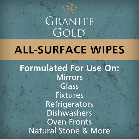 Granite Gold Surface Cleaner Wipes for Stainless Steel, Glass, Granite, Quartz, Marble Countertops, 40 Count (Pack of 1), White...