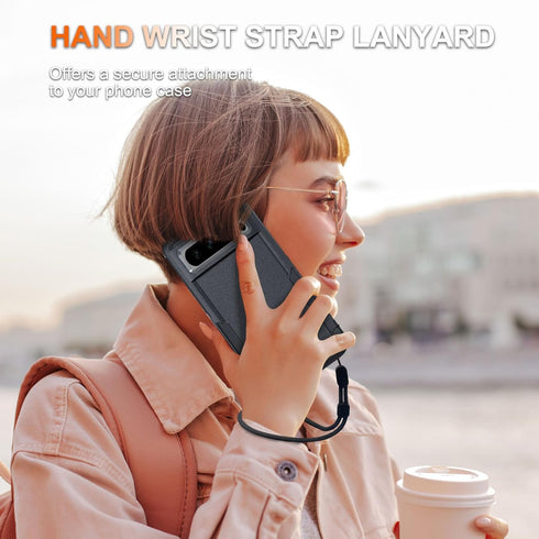 for Google Pixel 8 Pro Case, Full Body Heavy Duty Rugged Shockproof Protective Phone Cover with Wrist Lanyard Strap, Tempered Glass Screen Protect...
