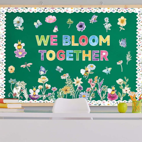 60 Pcs Wildflower Bulletin Board Kit Flower Classroom Bulletin Board with Borders Spring Bulletin Board with Butterfly Daisy Flowers Cutouts for C...