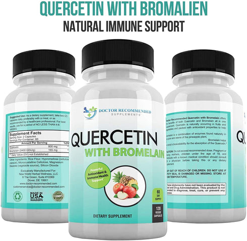DOCTOR RECOMMENDED SUPPLEMENTS Quercetin 800mg w/Bromelain 165mg Per Serving- 120 Veggie Capsules-Full 60 Day Supply, Vitamin Supplement to Suppor...