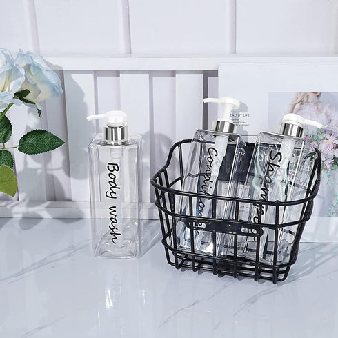 21oz Shampoo Dispenser - Refillable Shampoo and Conditioner Bottles (Clear, Set of 3) - Modern Shampoo Bottles for Shower Soap - Empty Shampoo Con...