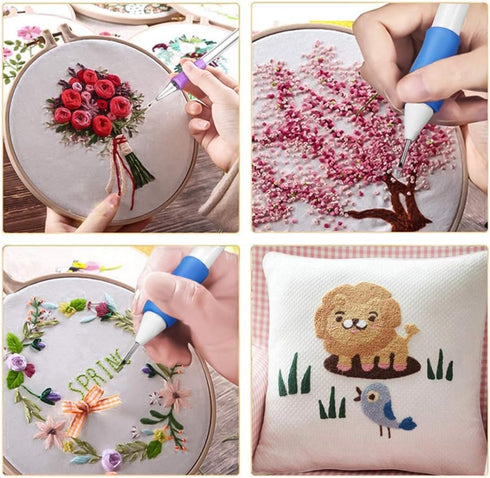 SelfTek 12 Piece Punch Needle Embroidery Kits, Embroidery Pen Needle Punch kit- Finger Protectors Craft Tools with Storage Box for Embroidery Flos...