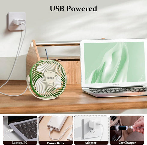 TRELC Desktop Fan, 3-in-1 USB Table Wall Mounted Fan with 360° Rotation Adjustable, Strong Airflow Quiet Personal Fan for Bedroom, Office, Living ...