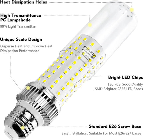 E26 LED Bulb,25W LED Corn Light Bulb 200W Equivalent 6500K Cool Daylight White 2500LM Non-dimmable Flicker Free Ceiling Fan LED Corn Bulb for Indo...