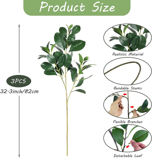 AILANDA Artificial Greenery Stems 32.3'' Long Stem Artificial Shrubs Plants Faux Eucalyptus Leaves Silk Greenery Stems Arrangement for Floor Vase ...
