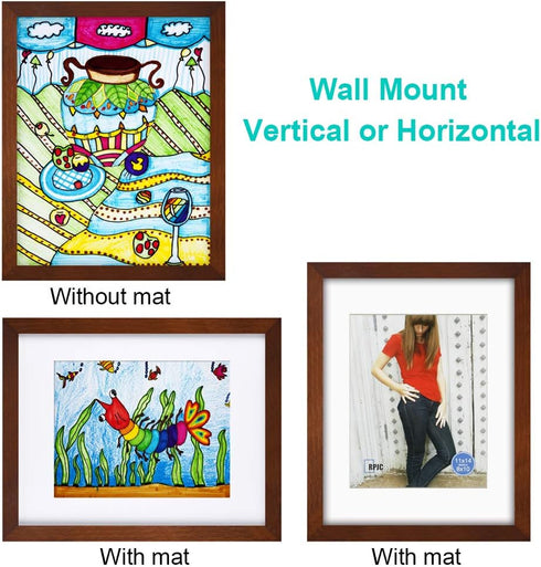 RPJC 11x14 Picture Frames Made of Solid Wood and High Definition Glass Display Pictures 8x10 with Mat or 11x14 Without Mat for Wall Mounting Photo...