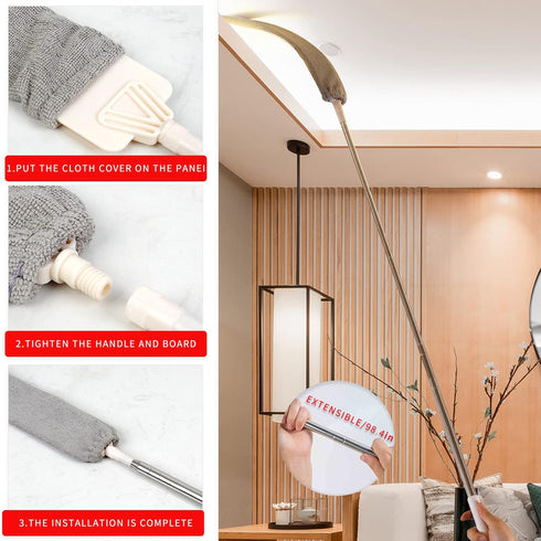 Retractable Gap Dust Cleaner, Microfiber Hand Duster Cleaning Tools, with 2 Washable Dusting Cloths and Long Handle Retractable Duster Brush for U...