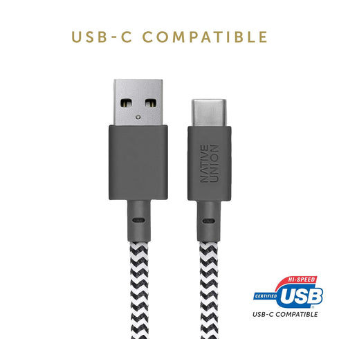 Native Union Belt Cable USB-C to USB-A - 4ft Ultra-Strong Charging Cable with Leather Strap Compatible with iPhone 15, Samsung Galaxy Z Fold 5, Fl...