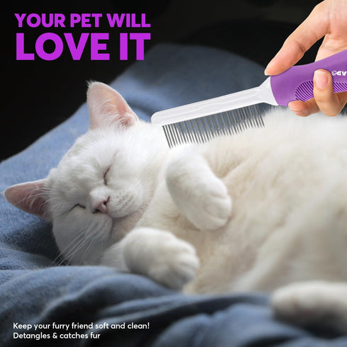 Grooming Comb for Dogs and Cats with Matted Hair, Detangling Pet Comb with Long and Short Stainless Steel Metal Fine Teeth for Removing Mats, Tang...