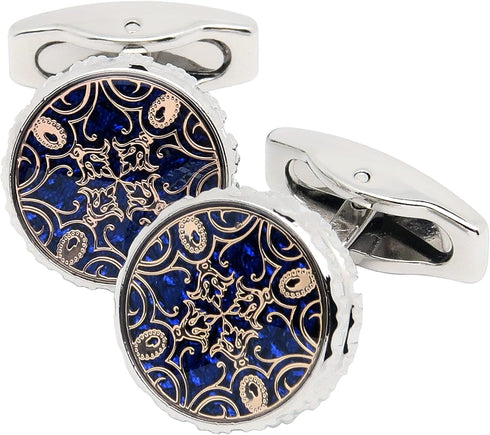 Novelty Floral Pattern Design Cufflinks for Men Round Silver Men's Cuff Link Set for Wedding Shirt Party Business Birthday Anniversary Dress...