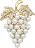Gyn&Joy Womens Gold T one Faux Pearl White Grapes&Crystal Rhinestones Leaf Fruit Brooch Pin BZ060...