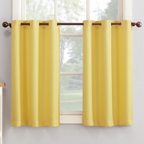 No. 918 Montego Casual Textured Semi-Sheer Grommet Kitchen Curtain Tier Pair, 56" x 24", Yellow...