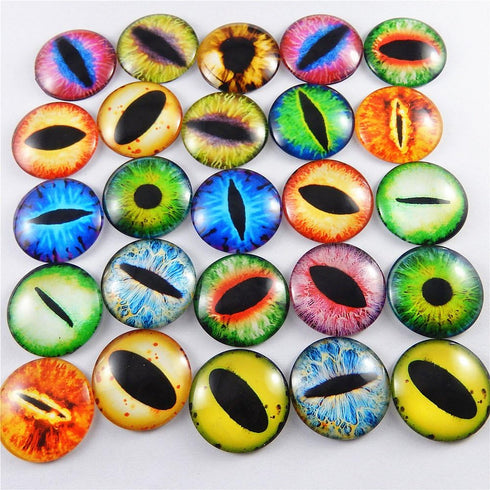 Julie Wang 20 PCS 1.18inches Mixed Style Dragon Eyes Round time gem cover Glass Cabochon Dome Dolls Jewelry Cameo Pendant Finding 30mm...