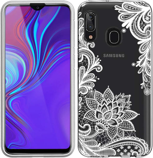 for Galaxy A20 Case, for Galaxy A30 Case with Flowers, Shockproof Clear Floral Soft Flexible TPU Slim Phone Cover for Samsung GalaxyA20 White Mand...