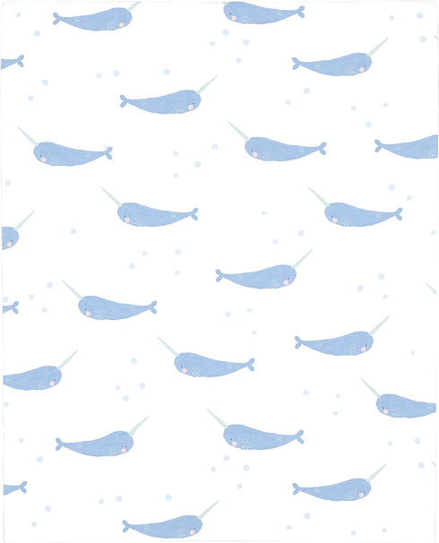 NoJo Super Soft Blue and White Watercolor Narwhal Fitted Mini Crib Sheet...