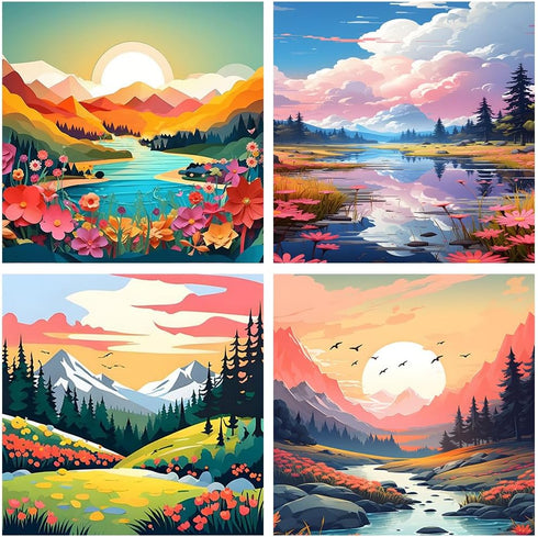 4 Pack Paint by Numbers for Adults, Landscape DIY Acrylic Painting Paint by Numbers Kits on Canvas for Kids Ages 4-8-12 Perfect for Gift Home Wall...