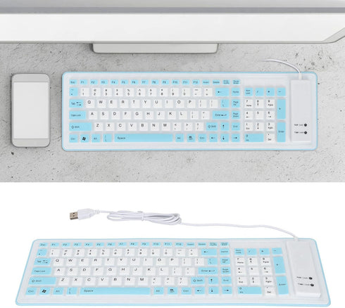 103 Keys Foldable Silicone Keyboard,Wired USB Silicone Keyboard Silent Keyboard Soft Touch Keyboard Waterproof Rollup Keyboard for PC Laptops(Blue...