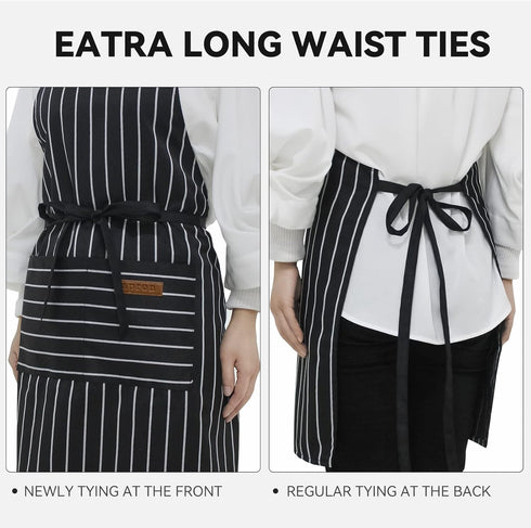 2 Pack Aprons for Women with Pockets, Soft Chef Apron for Men, Adjustable Bib Aprons for Kitchen Cooking BBQ (Black/Brown Stripes)...