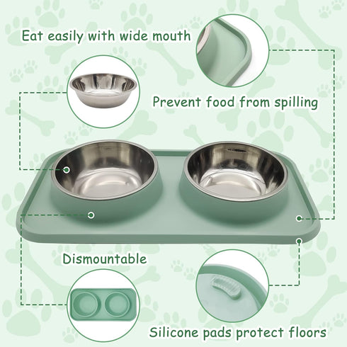 BNOSDM Double Dog Food Bowls Stainless Steel Dog Food and Water Bowls with Non-Spill Plastic Mat Pet Cat Feeder Bowl Set for Puppy Cats Kitten Sma...