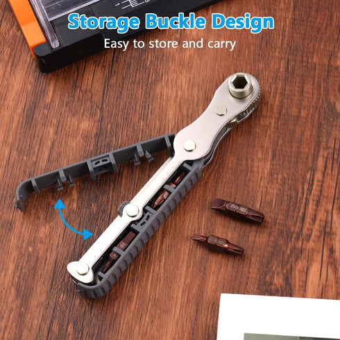 5 Pcs Mini Ratchet Wrench Set, 1/4 Inch Drive, High Torque Offset Reversible Screwdriver, with Phillips, Slotted, Hex, Torx for Tight Spaces...